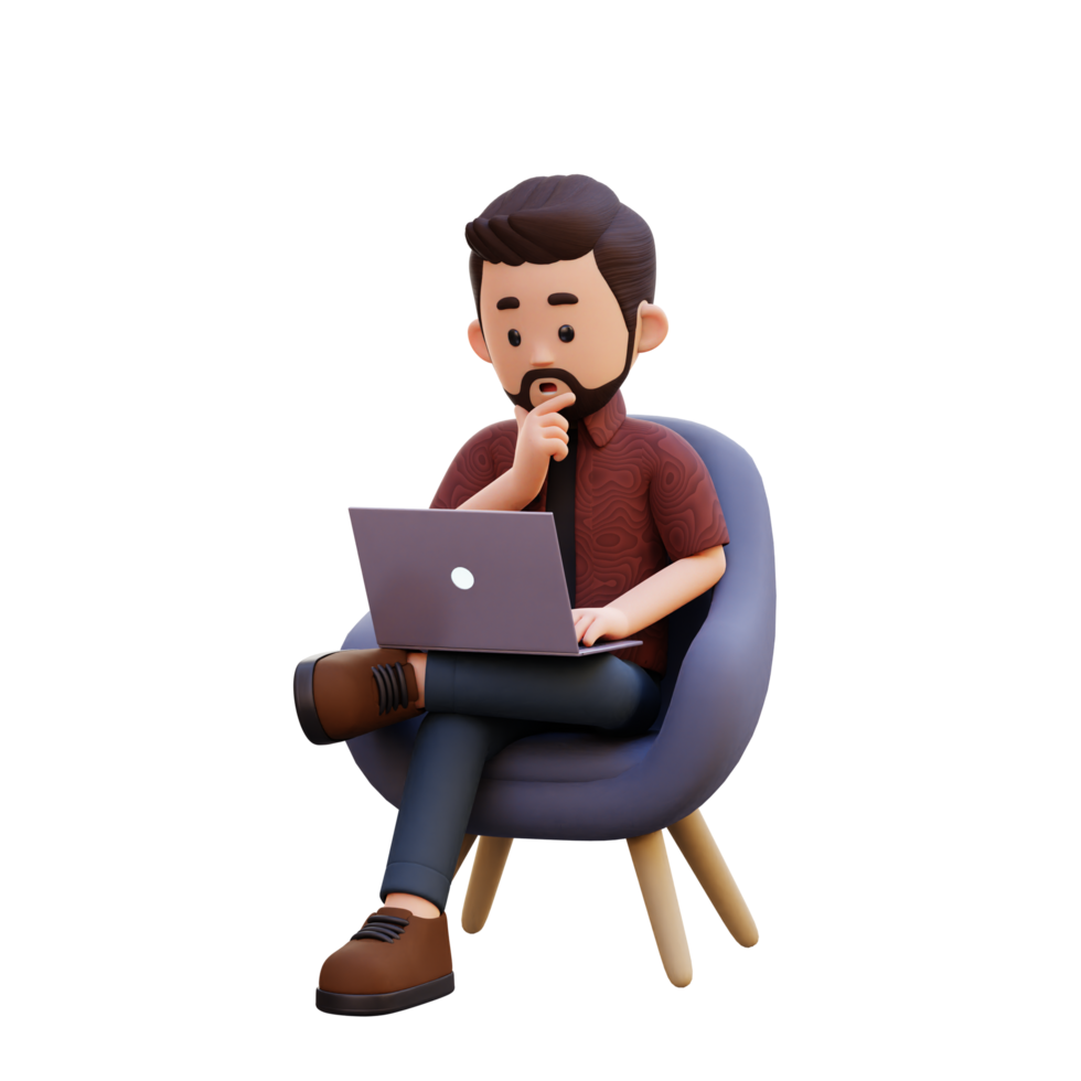 3d-male-character-sitting-on-a-sofa-and-working-on-a-laptop